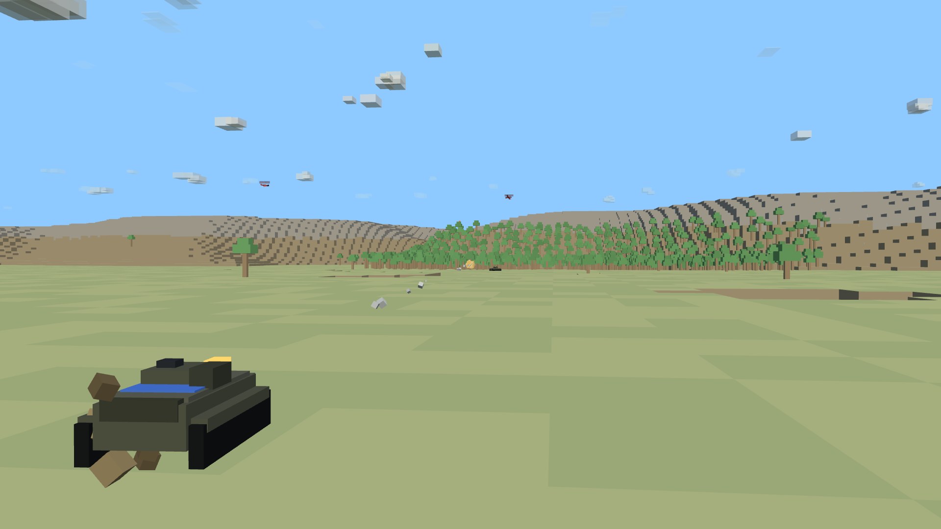 A wire-guided missile mid-flight between an IFV and a distant tank, motor glowing