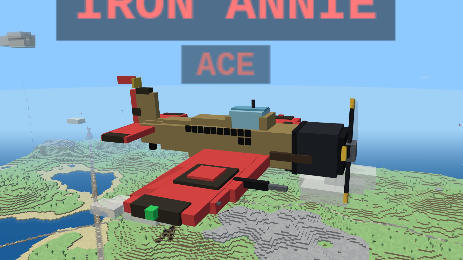 A crimson-team Sparrowhawk repainted in a sand Duneworn scheme with a row of twelve dark kill-mark stencils under the cockpit, a fin pennant, and a two-line nameplate reading IRON ANNIE over the title ACE